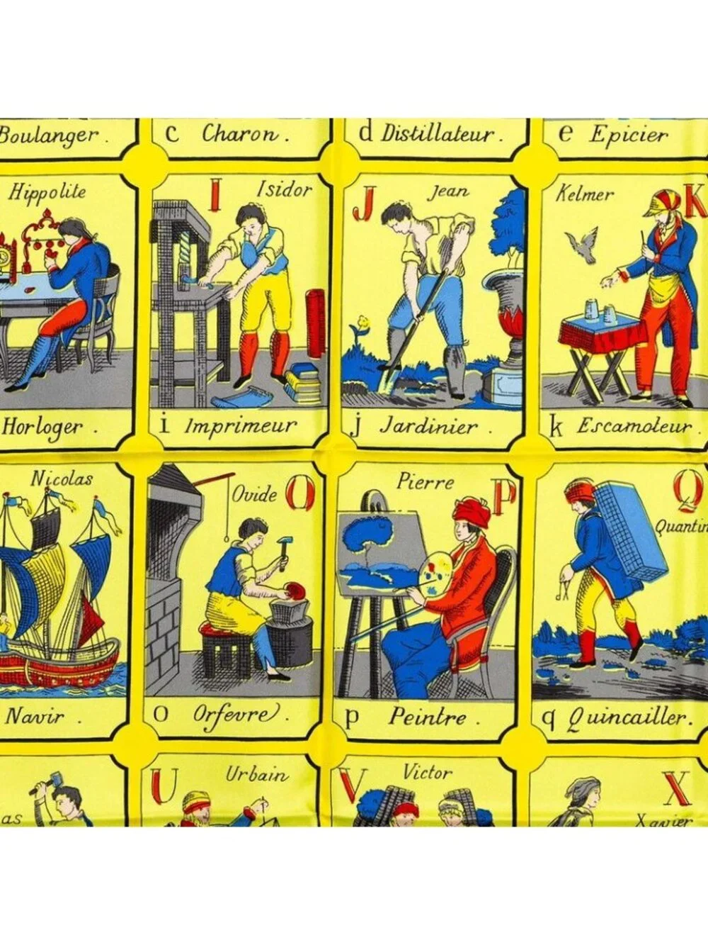 Hermes Carre 90 L'alphabet Des Metiers the Abcs of Work Scarf Yellow Black